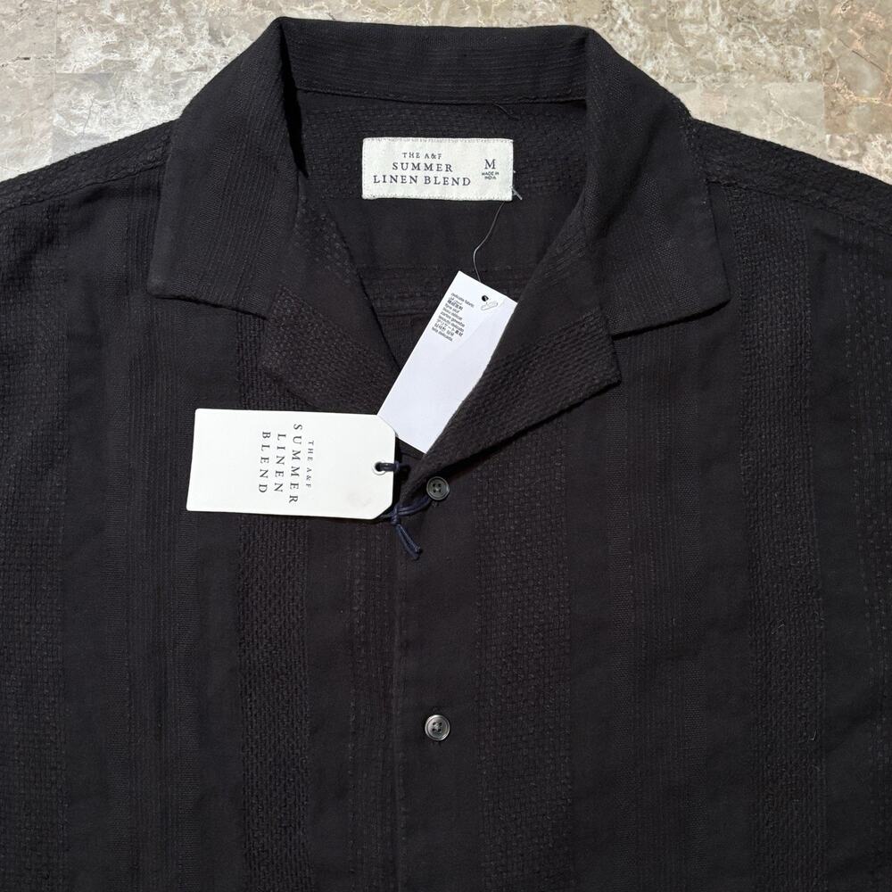 Abercrombie & Fitch Shirt Mens Medium Black Summer Linen Blend Camp Short Sleeve